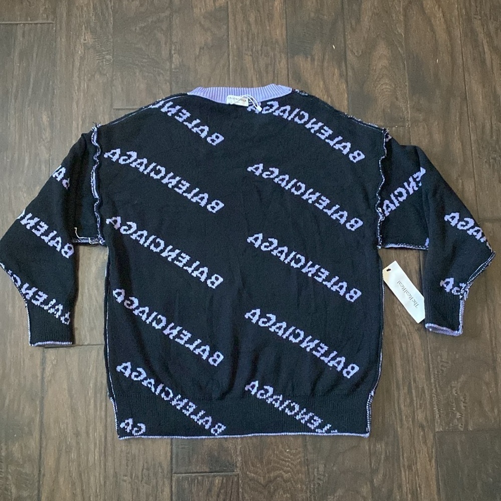 Balenciaga Purple Knit Sweater with Black Allover Logo in Size large - Picture 12 of 15